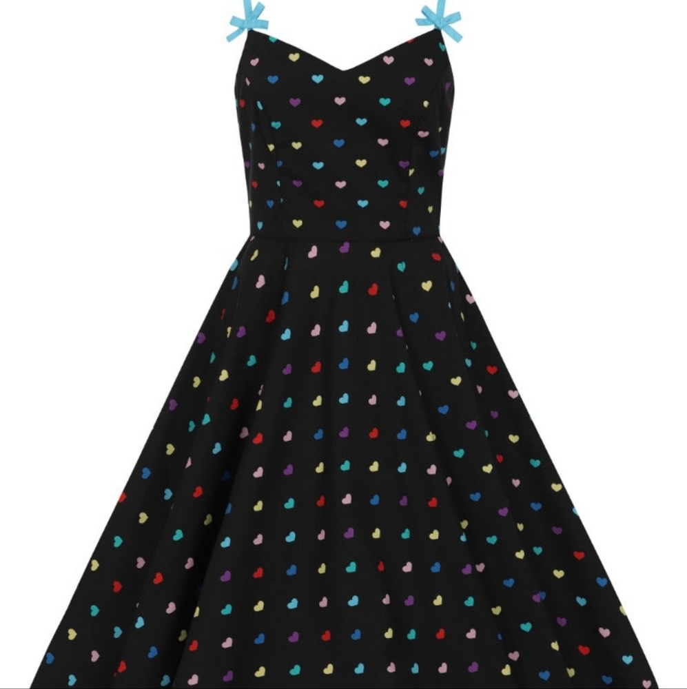 Hell Bunny Colorful Heart Print Dress with Blue Straps - Picture 2 of 3
